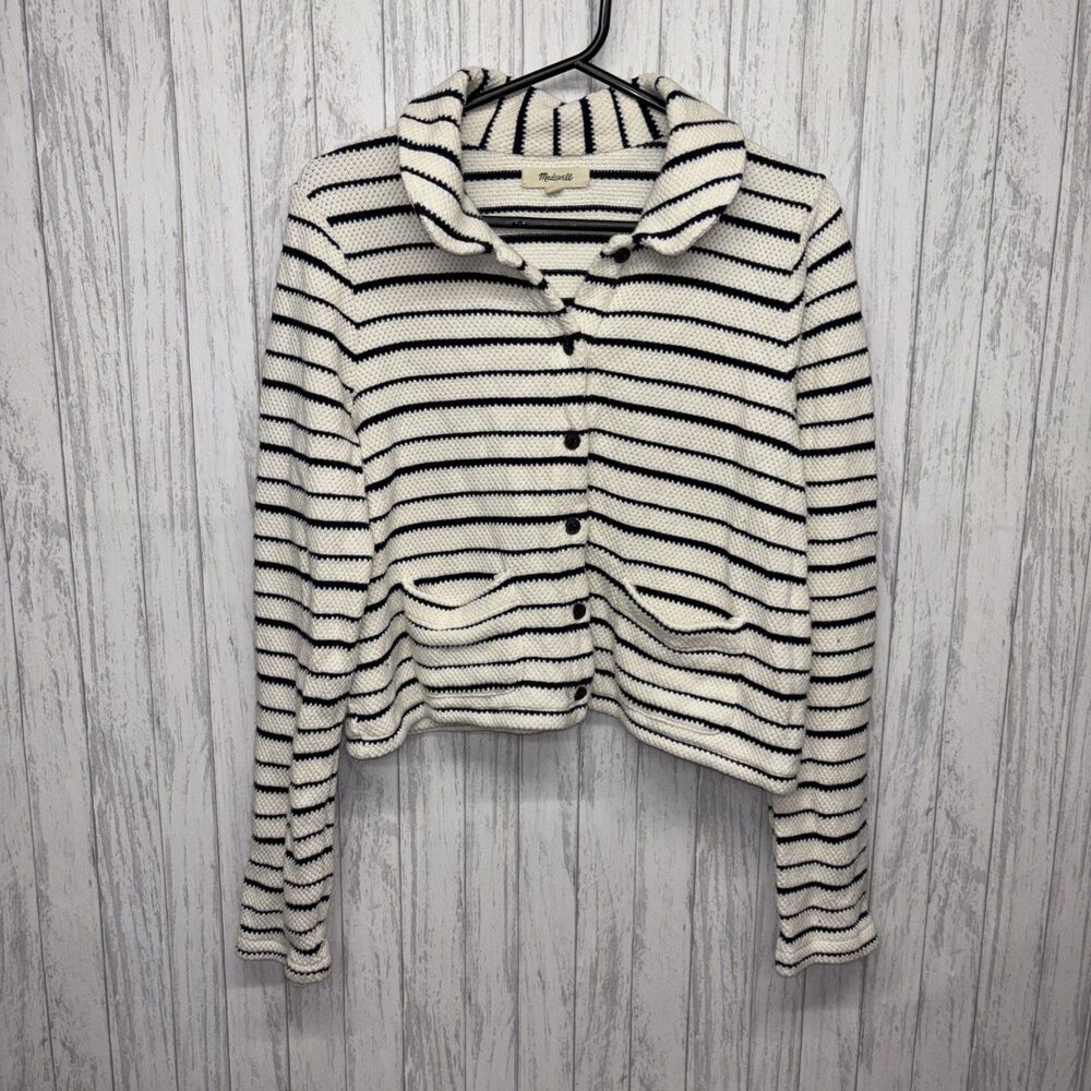 Womens Size M Madewell Striped Button Front Cardigan EUC - Picture 3 of 6